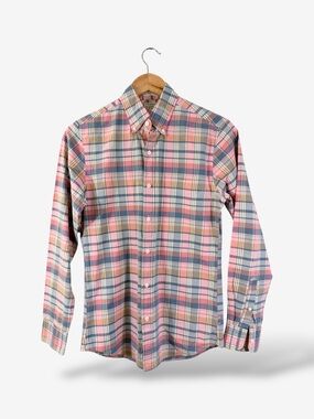 J. Crew Pink Plaid Button Up Shirt Men’s XS Slim Fit Secret Wash BG410 Preppy